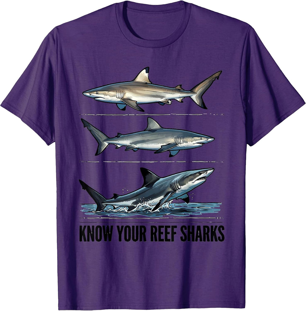 Know Your Reef Sharks Funny Shark Lover Ocean Wildlife Humor T-Shirt - Purple