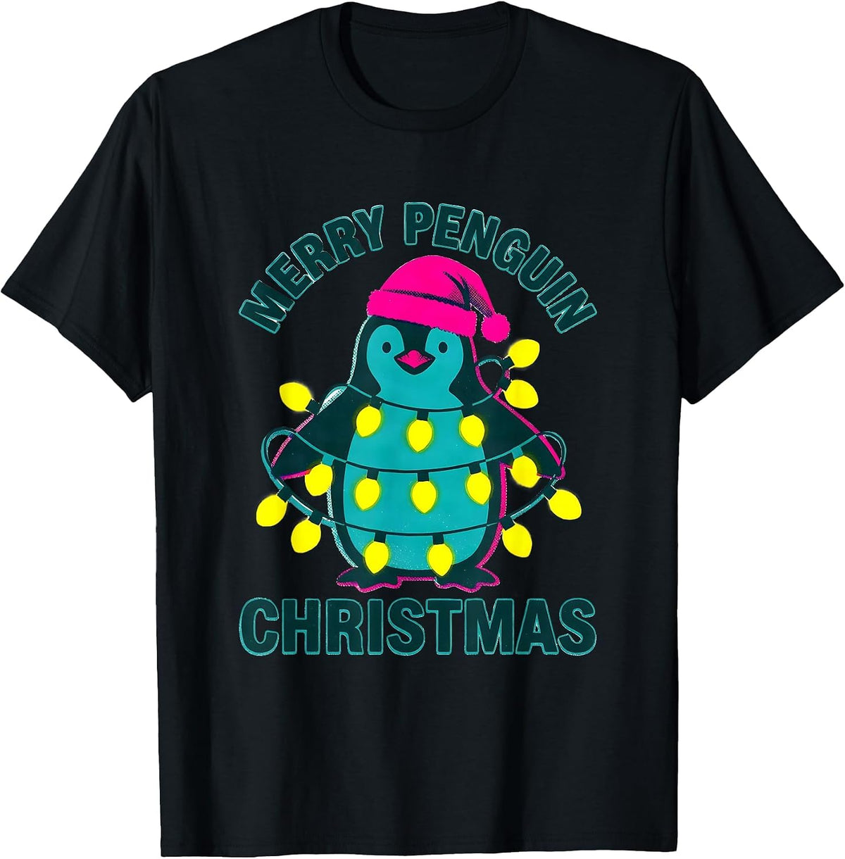Men's Merry Penguin Christmas Funny Animal Lover Ugly Sweater T-Shirt - Black