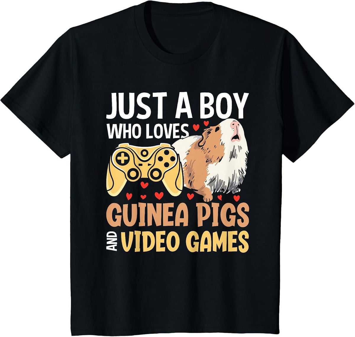 Just a Boy Who Loves Guinea Pigs and Video Games Gaming T-Shirt - Black