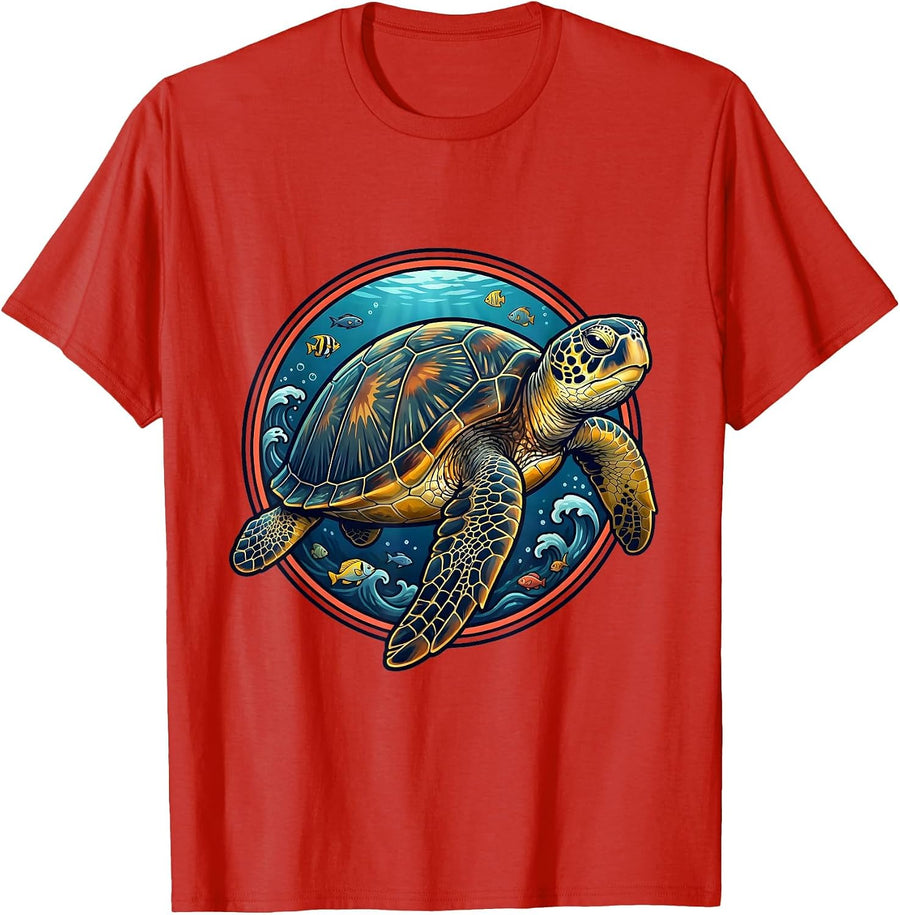 Men's Puerto Rico Leatherback Sea Turtle Deep Ocean Art T-Shirt - Red