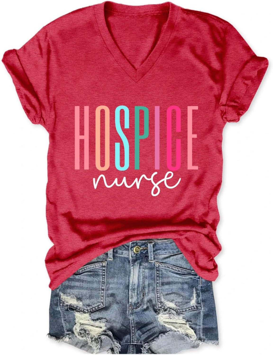 Women's Hospice Nurse T-Shirt Nursing Care Squad V Neck Tee Hospice Registered Nurse Appreciation Gift RN Tops - Red
