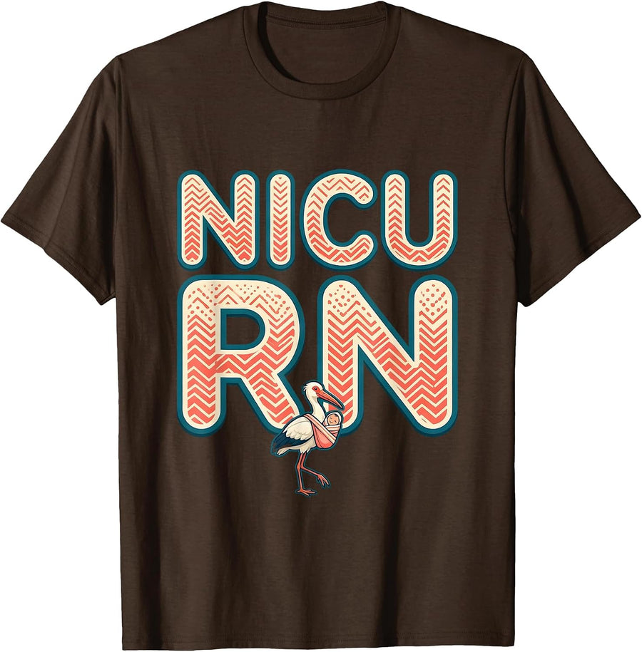 Men's NICU RN Cute Stork Neonatal Intensive Care Unit Nurse Gift T-Shirt - Brown