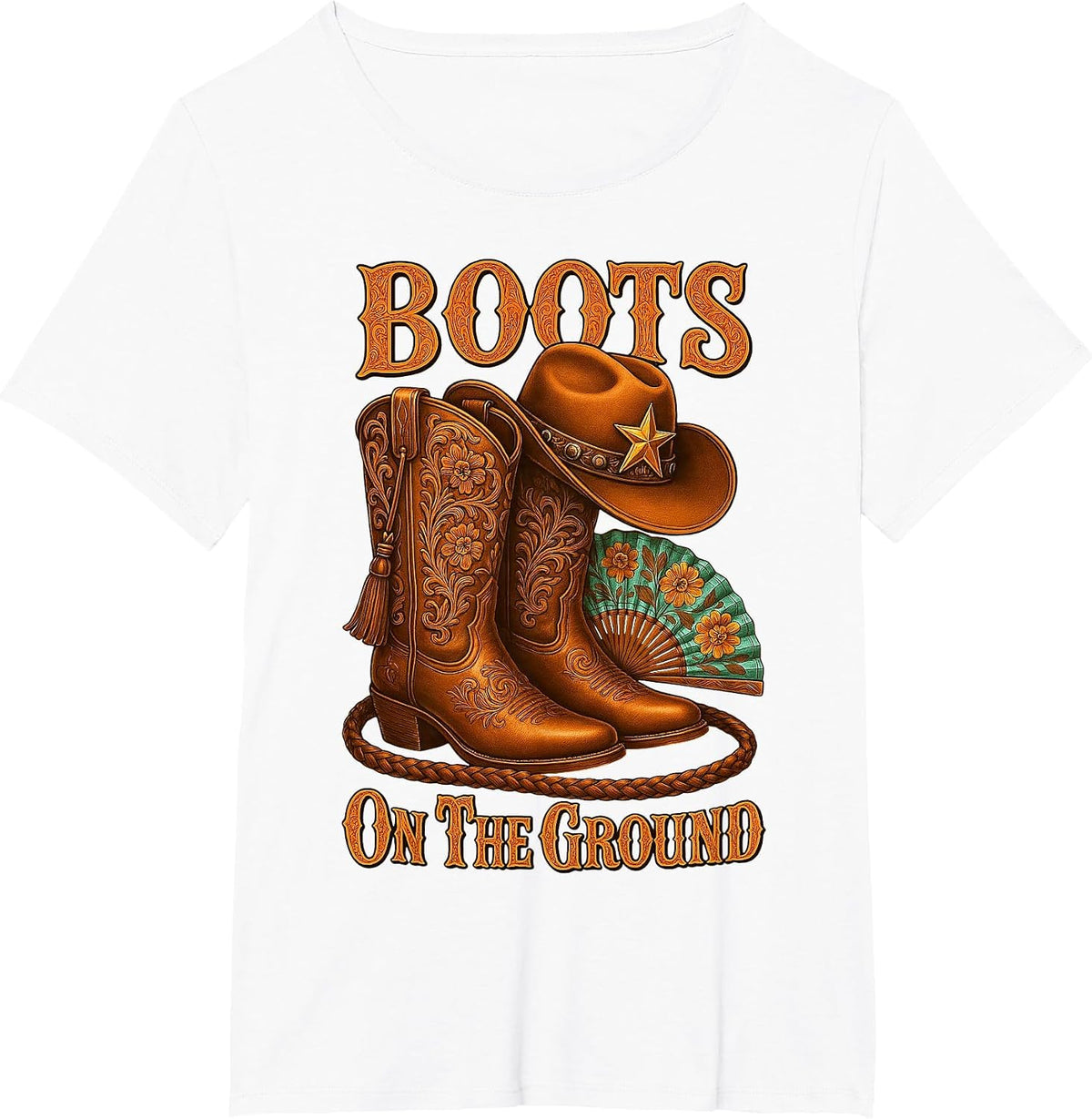 Cowgirl Rodeo Western Style Boots On The Ground Linedance T-Shirt - White