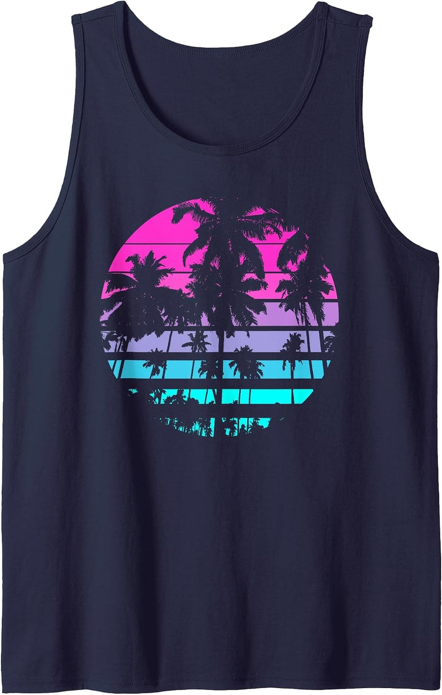Retro Eighties 80s & 90s Beach Style Design with Palm Trees Tank Top - Navy Blue