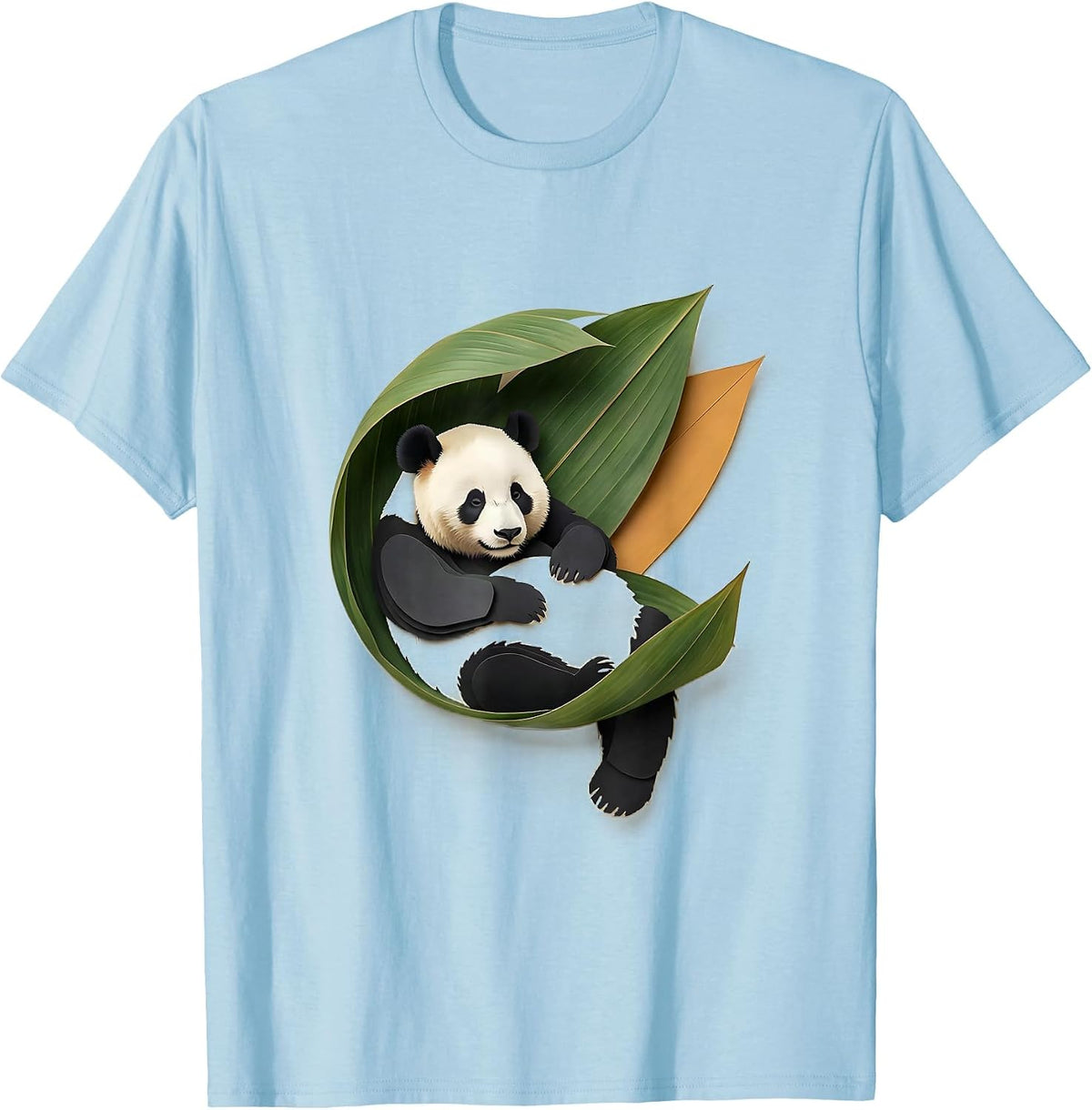 Men's Panda In Bamboo Leaf Paper Cutout Funny Animal Lover T-Shirt - Baby Blue