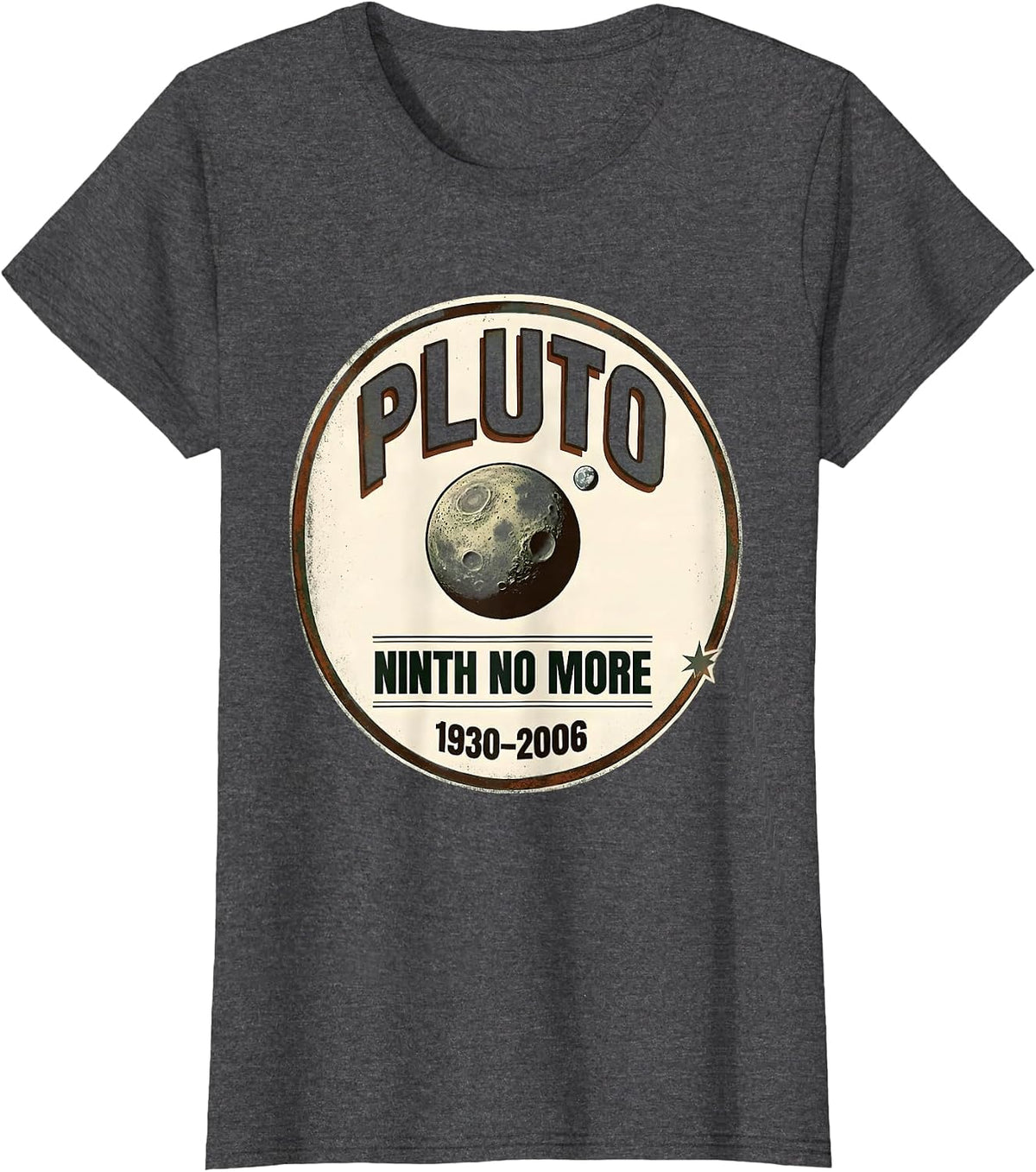 Women's Pluto Ninth No More Vintage Retro Astronomy NASA Space Fan T-Shirt - Dark Heather Grey