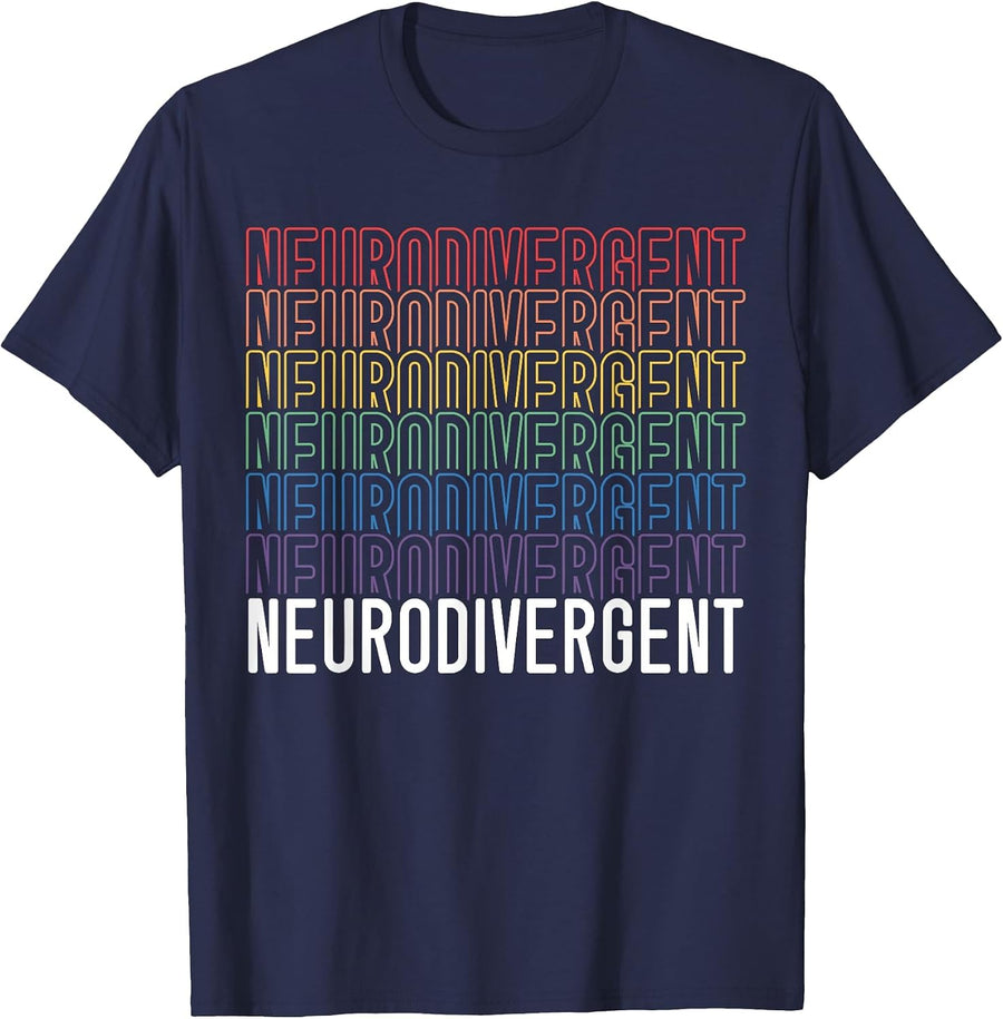 Neurodivergent Neurodiversity Rainbow ADHD ASD Awareness T-Shirt - Navy Blue