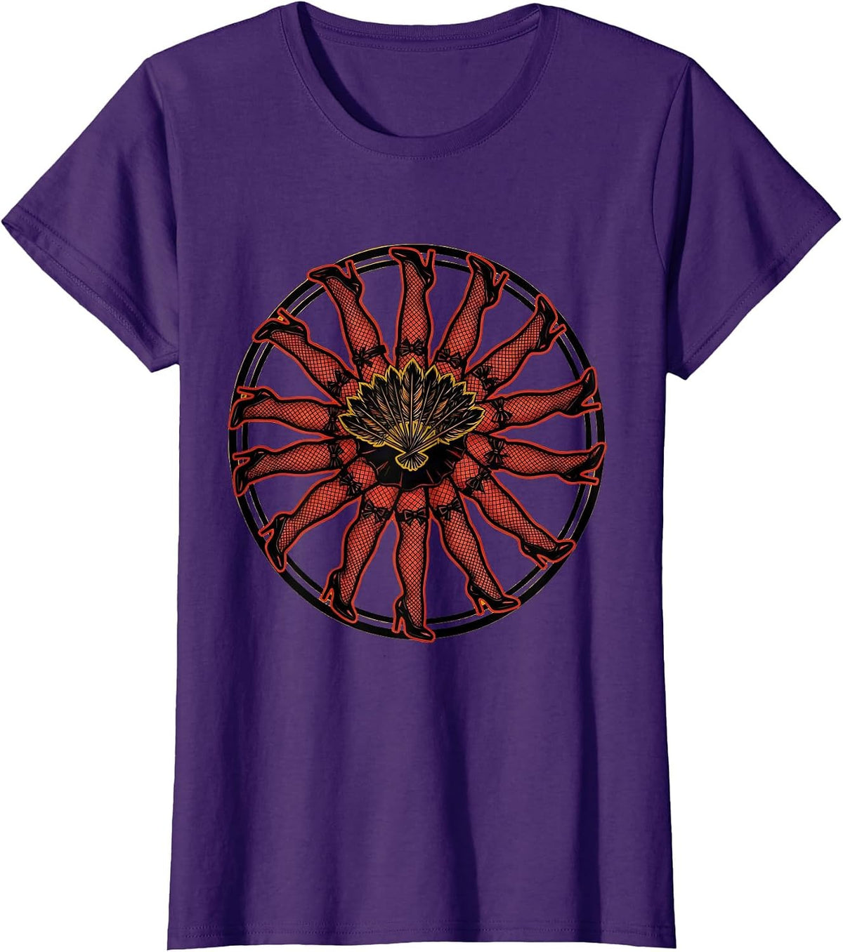 Women's Showgirl Fishnet Chorus Line Graphic Tee T-Shirt - Purple