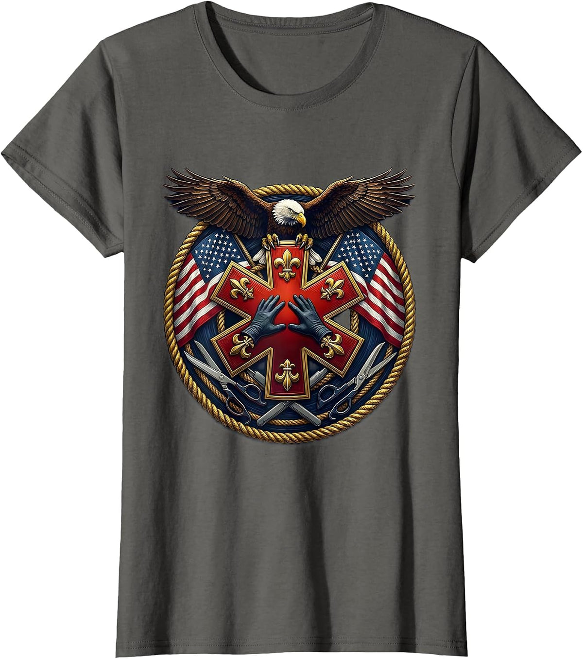 Women's EMT CPR Life-Saving Hands Graphic Design T-Shirt - Asphalt Grey