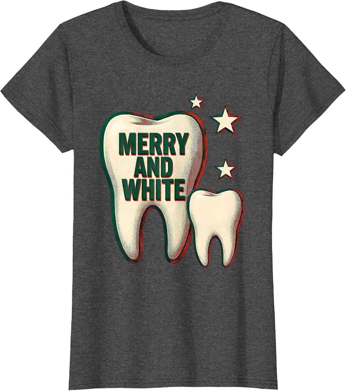 Women's Merry and White Funny Dental Christmas Dentist Dental T-Shirt - Dark Heather Grey
