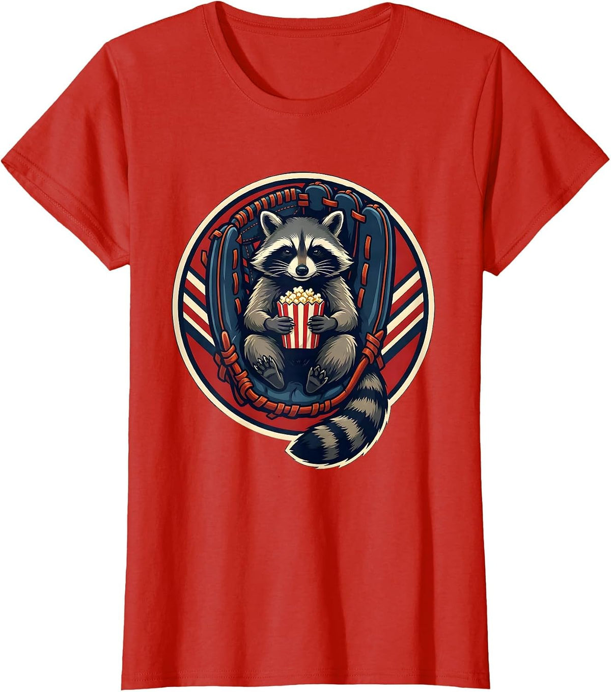 Trash Panda Shield Raccoon Catcher Mitt Sports Humor T-Shirt - Red