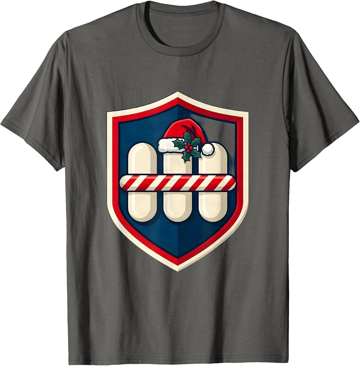 Men's Pharmacy Tech Christmas Squad Shield Badge Sports T-Shirt - Asphalt Grey