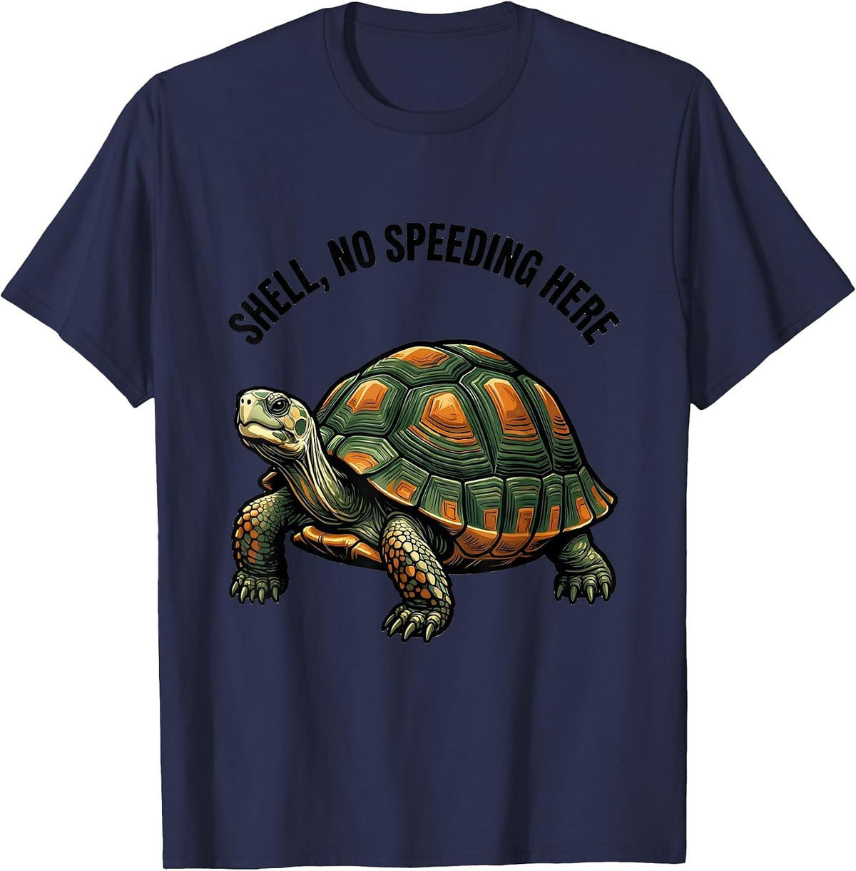Men's Shell No Speeding Here Funny Turtle Lover Reptile Enthusiast T-Shirt - Navy Blue