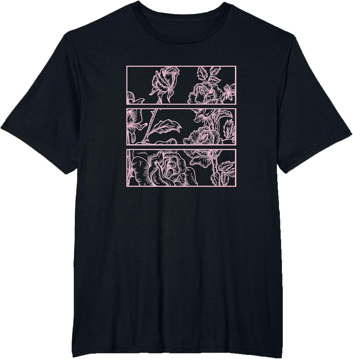 Pink Roses Kawaii Aesthetic Soft Grunge Pastel Goth e-Girl T-Shirt - Black