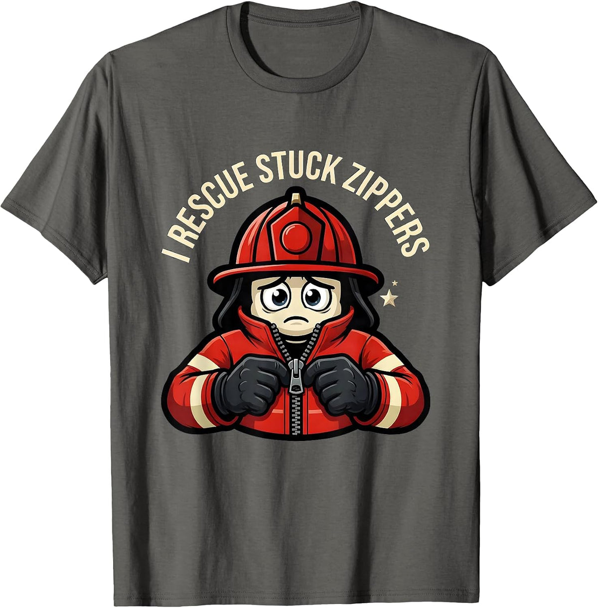 I Rescue Stuck Zippers Funny Firefighter Christmas Humor T-Shirt - Asphalt Grey