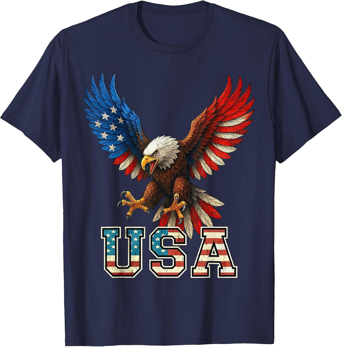 Bald Eagle USA 4th of July American Flag Patriotic T-Shirt - Navy Blue