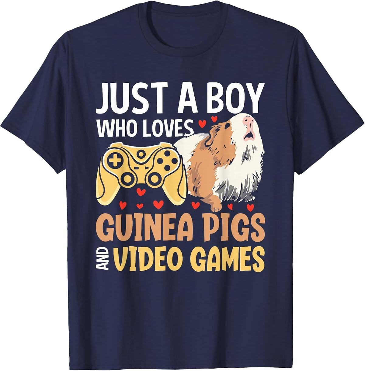 Just a Boy Who Loves Guinea Pigs and Video Games Gaming T-Shirt - Navy Blue