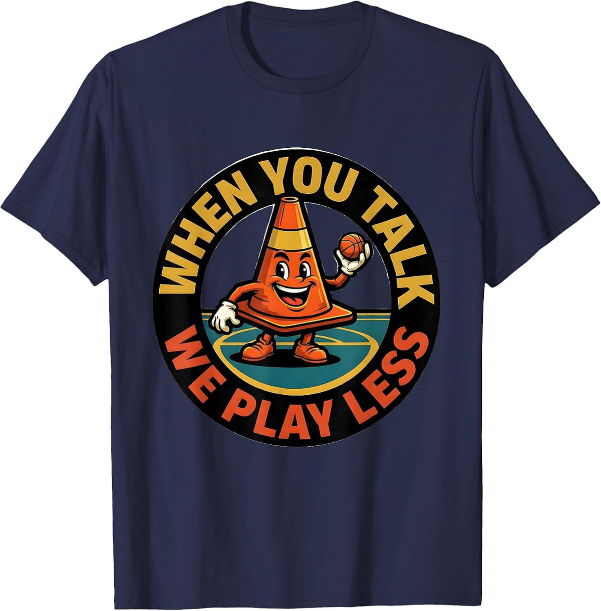 Men's When You Talk, We Play Less Funny PE Teacher Back To School T-Shirt - Navy Blue