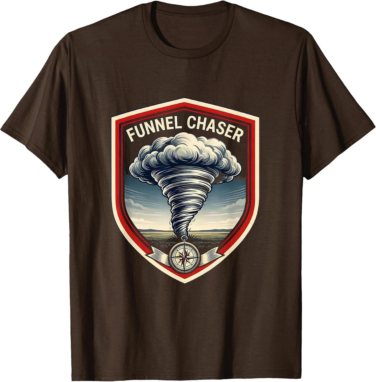 Men's Funnel Chaser Emblem Storm Chaser Meteorology Enthusiast T-Shirt - Brown