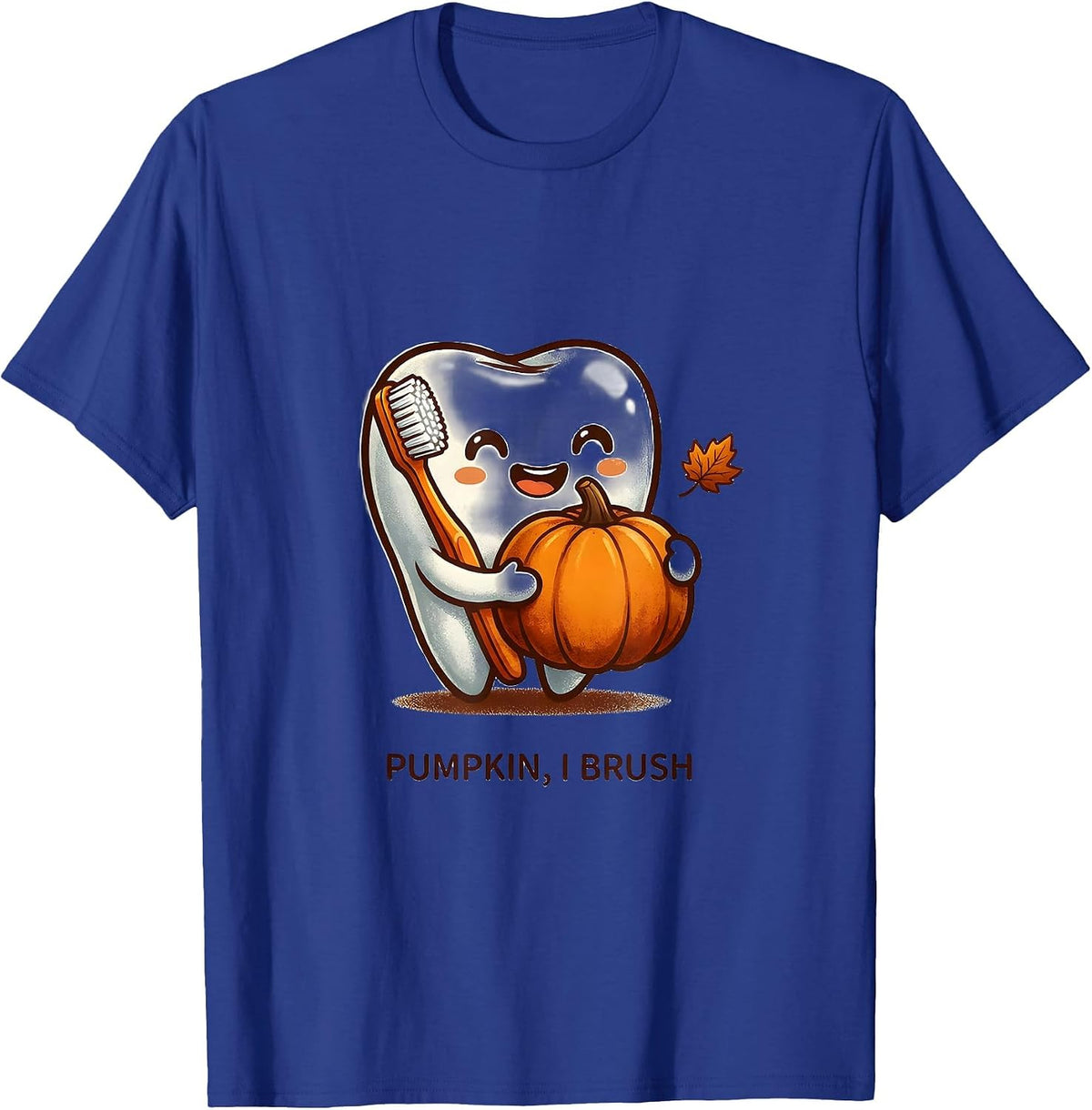 Pumpkin, I Brush Cute Kawaii Dental Hygienist Halloween T-Shirt - Royal Blue