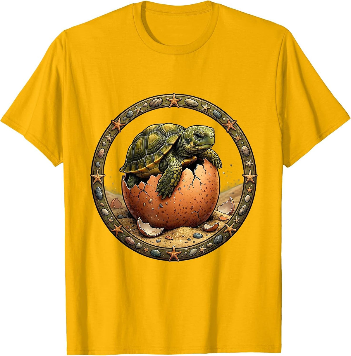 Baby Turtle Hatching From Egg Illustration T-Shirt - Golden Yellow