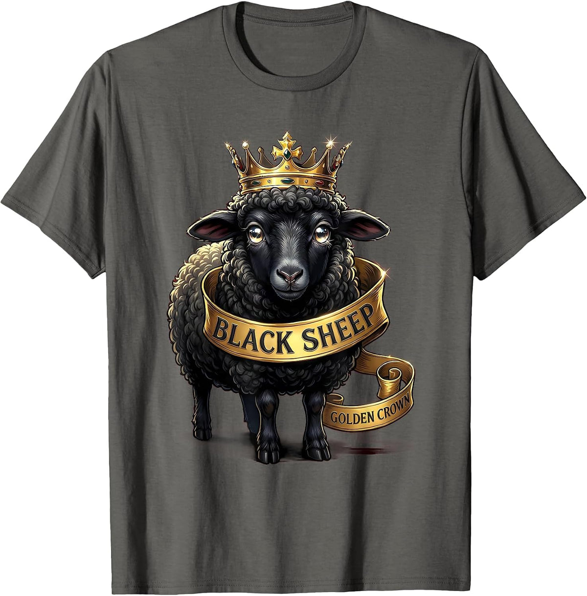Black Sheep Golden Crown Bold Statement Design T-Shirt - Asphalt Grey