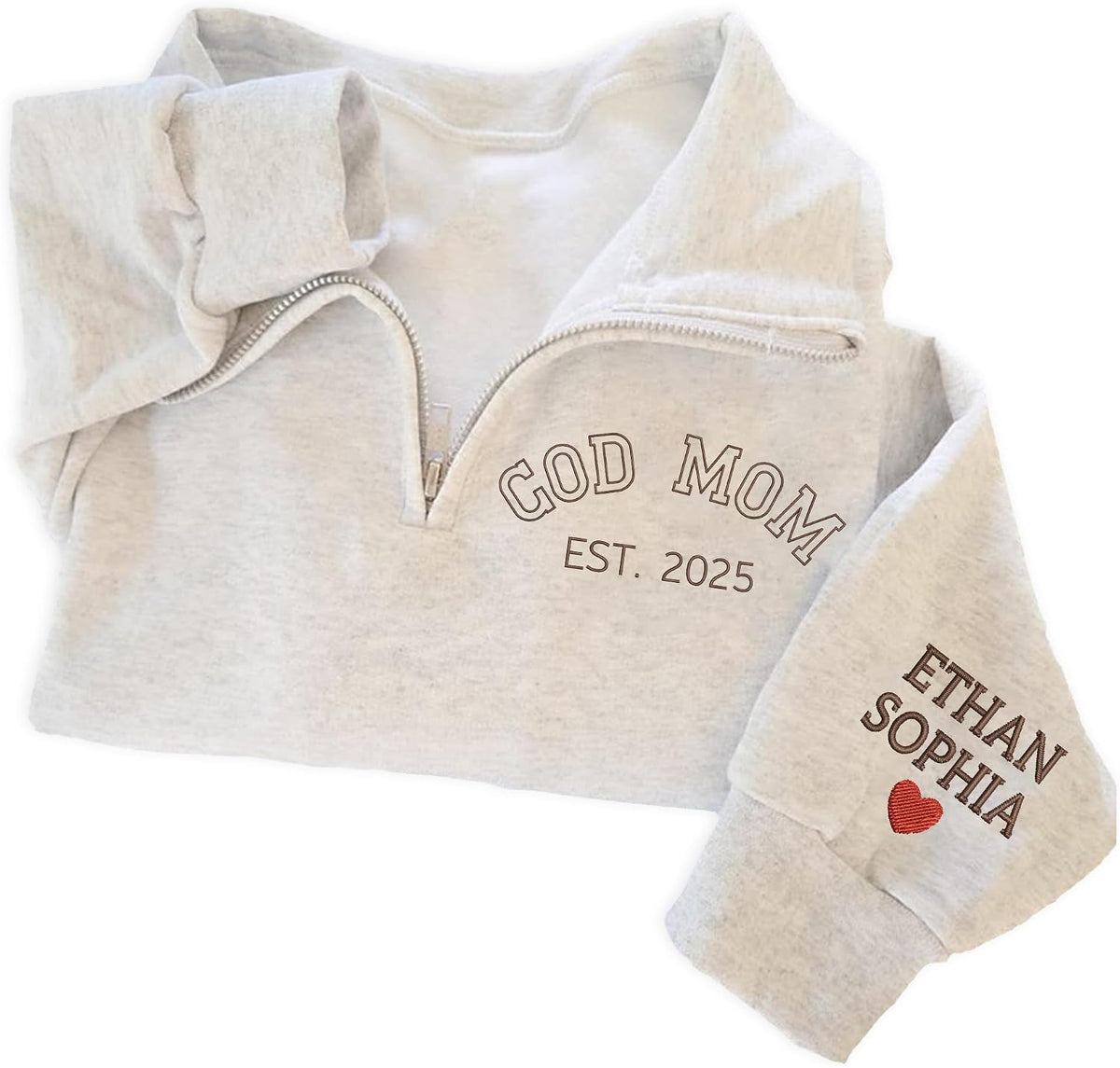 IZI POD-Custom Embroidered Quarter Zip Crewneck Sweatshirt-Personalized Gifts Mom Mama Grandma Mother's Day Christmas
