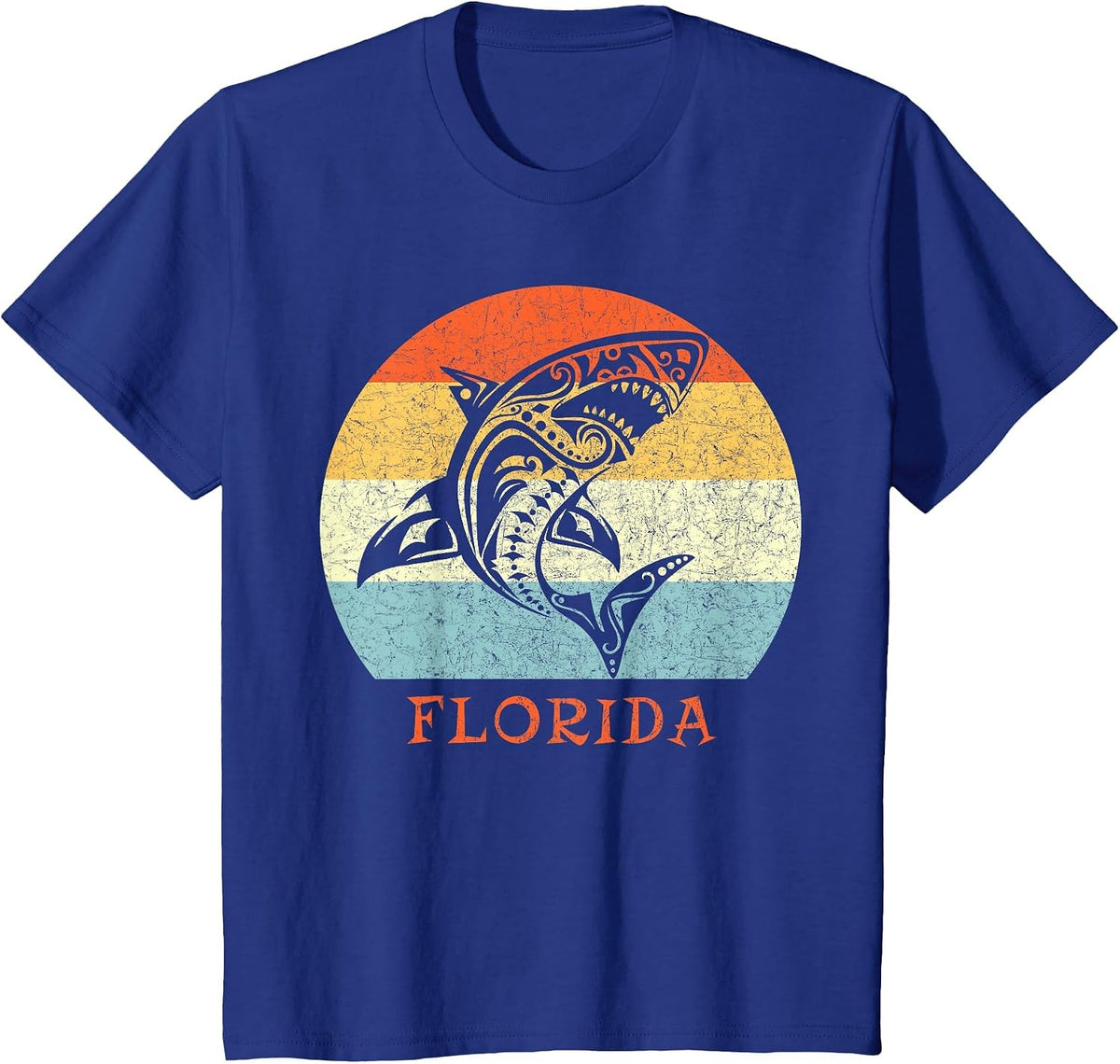 Florida Vintage Retro Shark Vacation T-Shirt - Royal Blue
