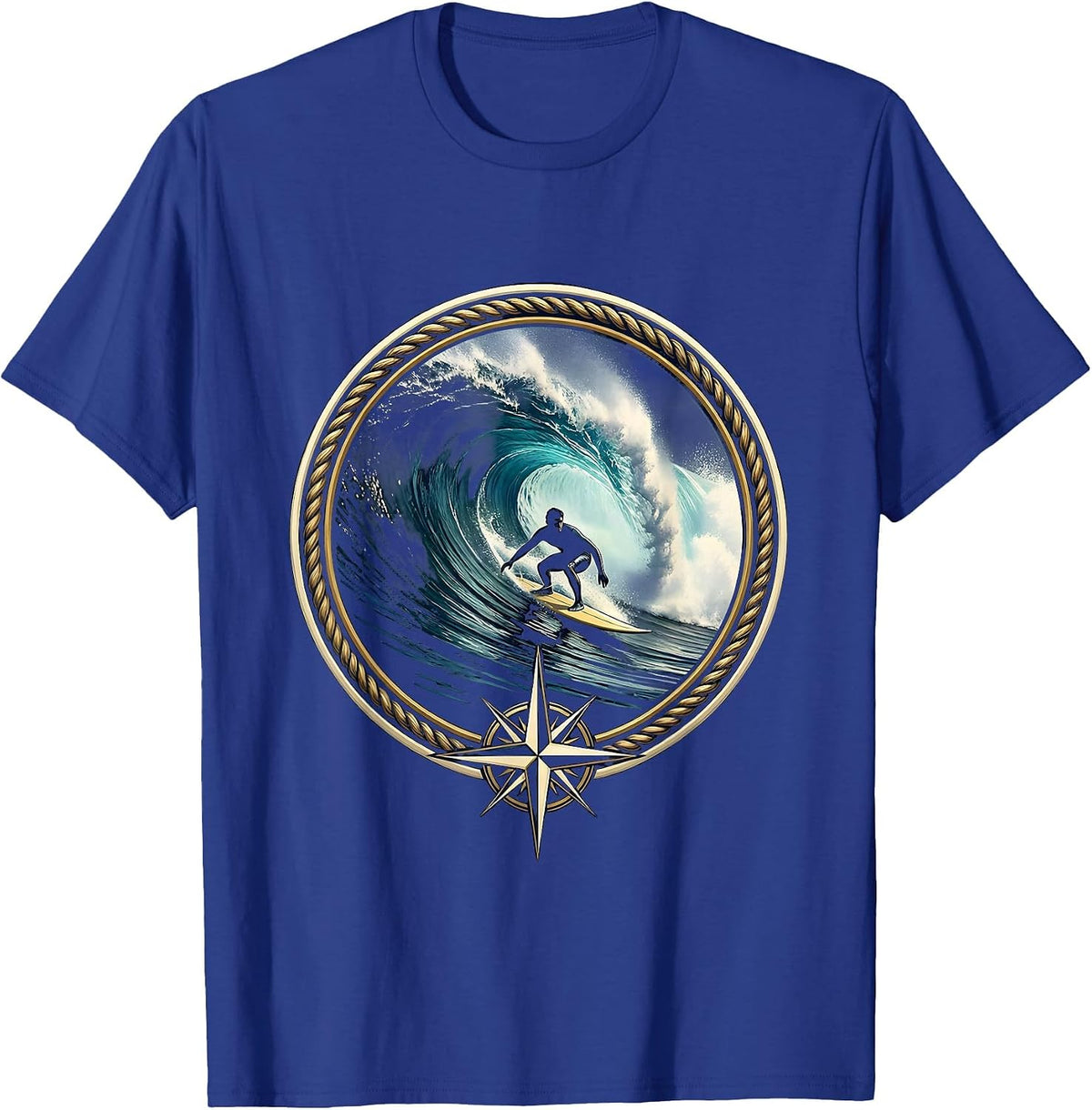 Surfer Riding Massive Curling Wave Graphic T-Shirt - Royal Blue