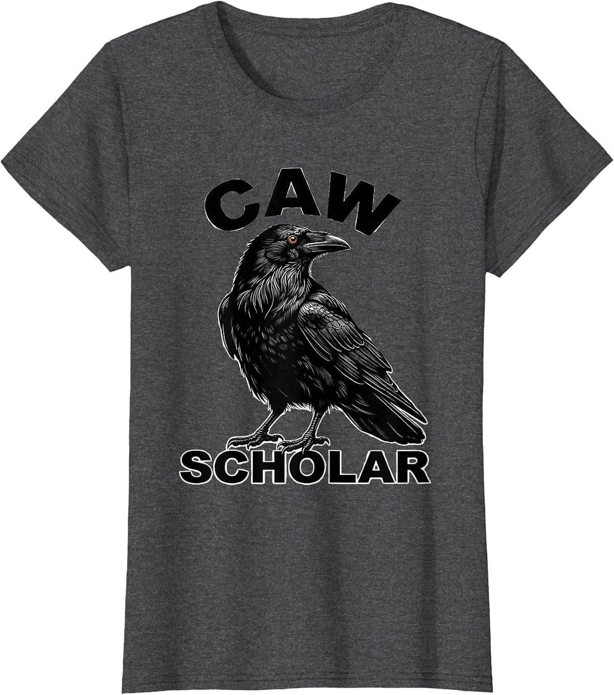 Women's Caw Scholar Scratchboard Gothic Crow Art Bird Lover T-Shirt - Dark Heather Grey