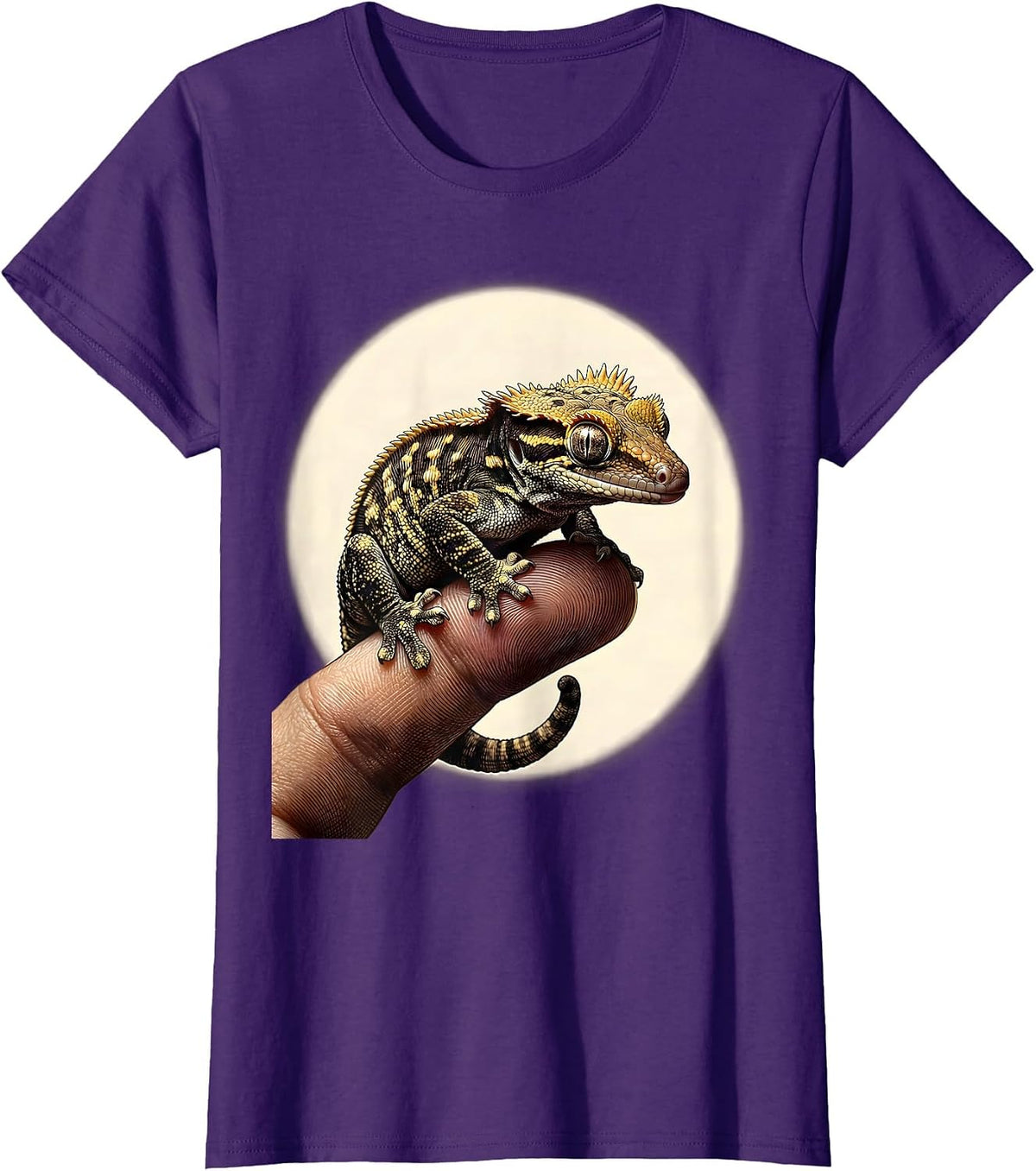 Women's Crested Gecko Crosshatch Etching Reptile Lover Gift T-Shirt - Purple