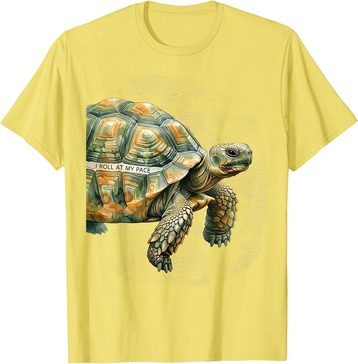 Men's I Roll At My Pace Watercolor Turtle Lover Gift For Pet T-Shirt - Lemon Yellow