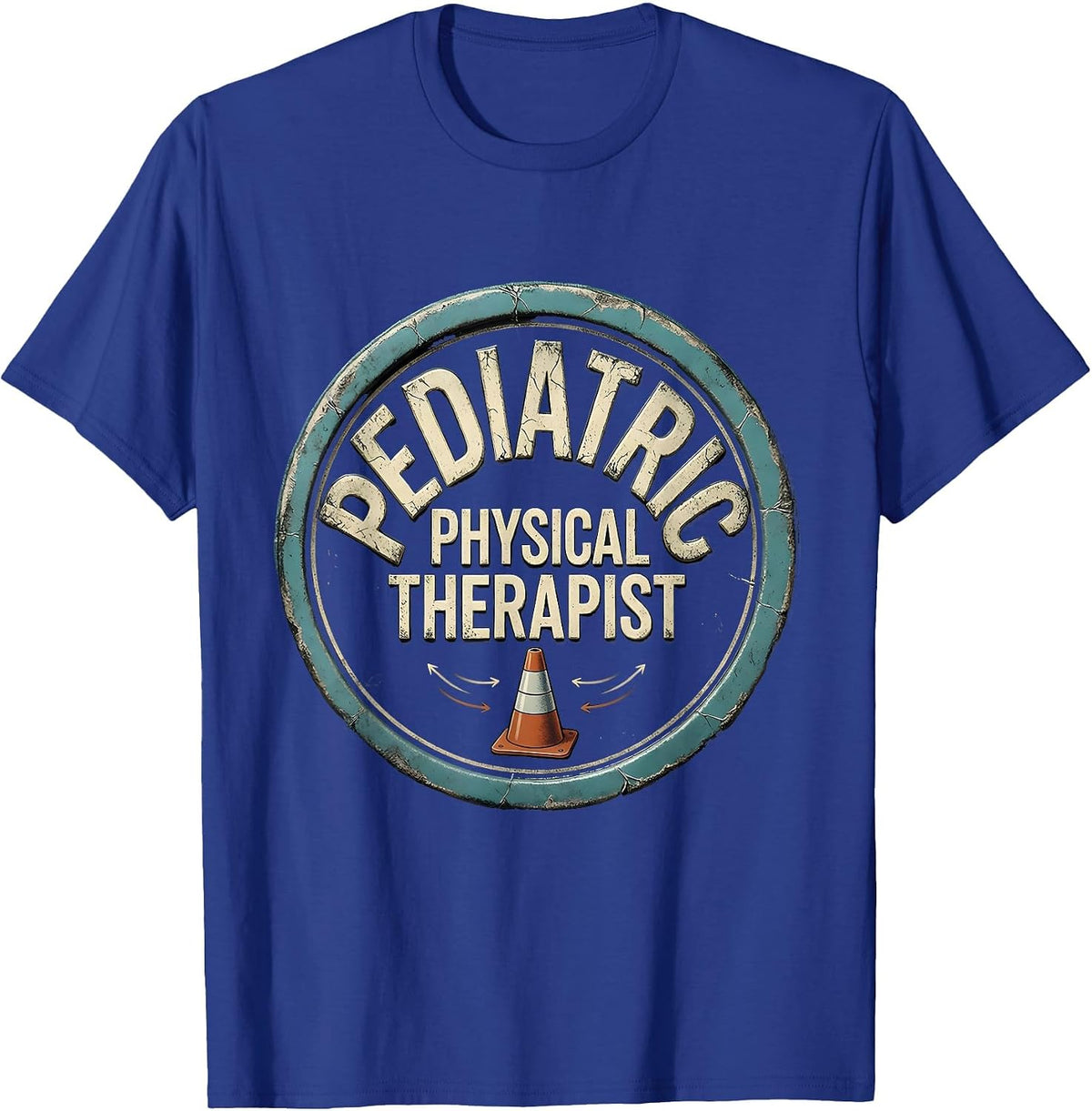 Pediatric Physical Therapist Distressed Therapy Cone OT PT T-Shirt - Royal Blue