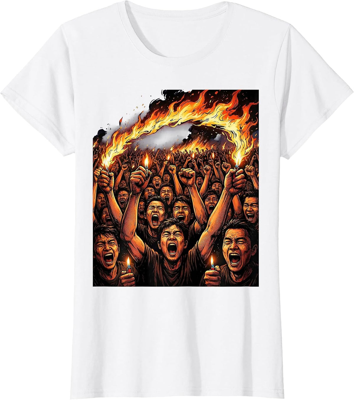 Women's 80s Rock Concert Crowd Lighters Raised in Darkness T-Shirt - White