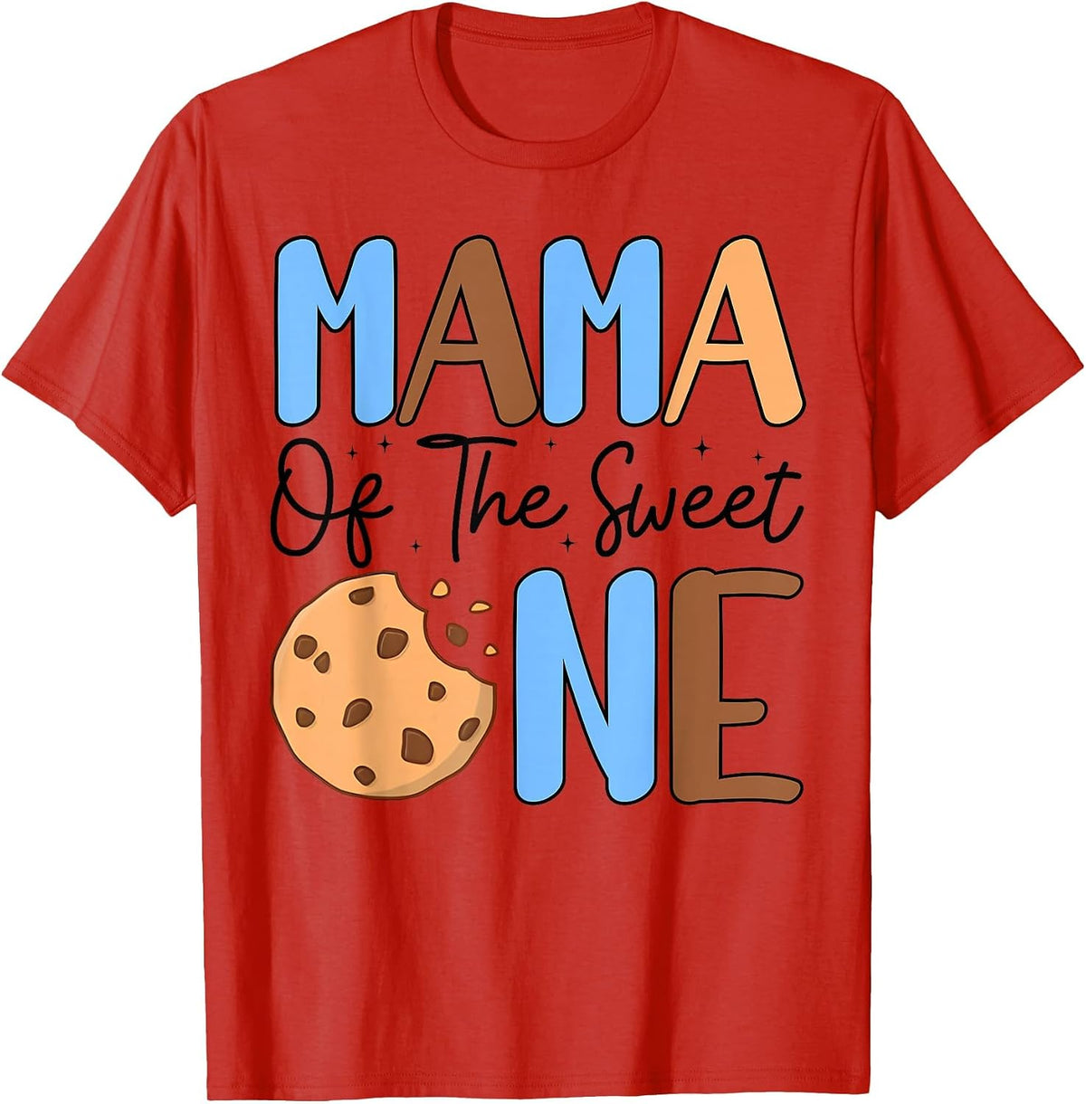 Mama of The Sweet One Cookies & Milk 1st Birthday Family T-Shirt - Red