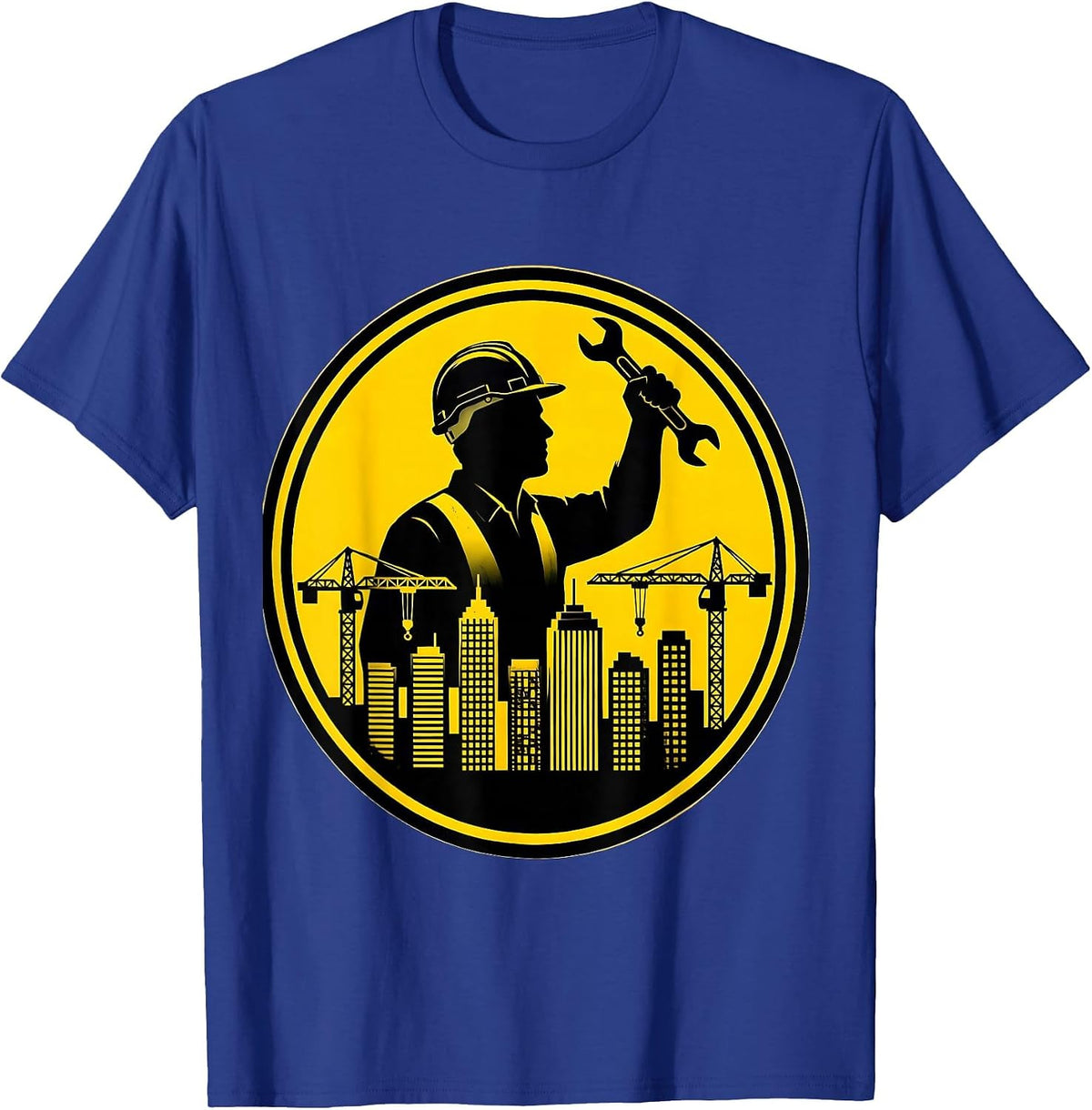 Labor Day Construction Worker City Skyline T-Shirt - Royal Blue