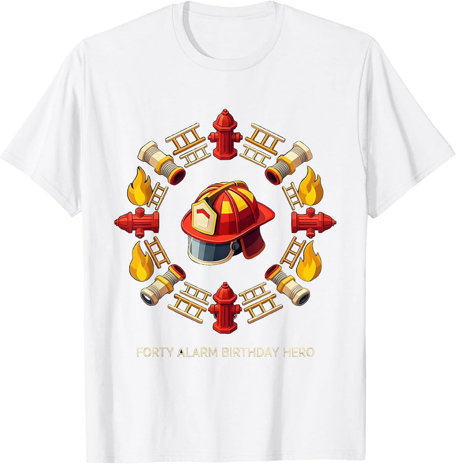 Men's Forty Alarm Birthday Hero Firefighter Kids Party Toddler Boy T-Shirt - White
