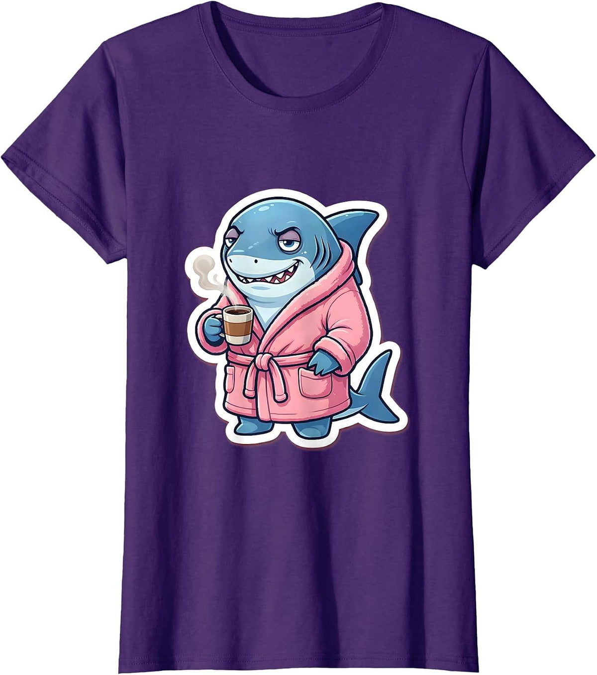 Women's Mommy Shark Coffee Robe Illustration T-Shirt - Purple