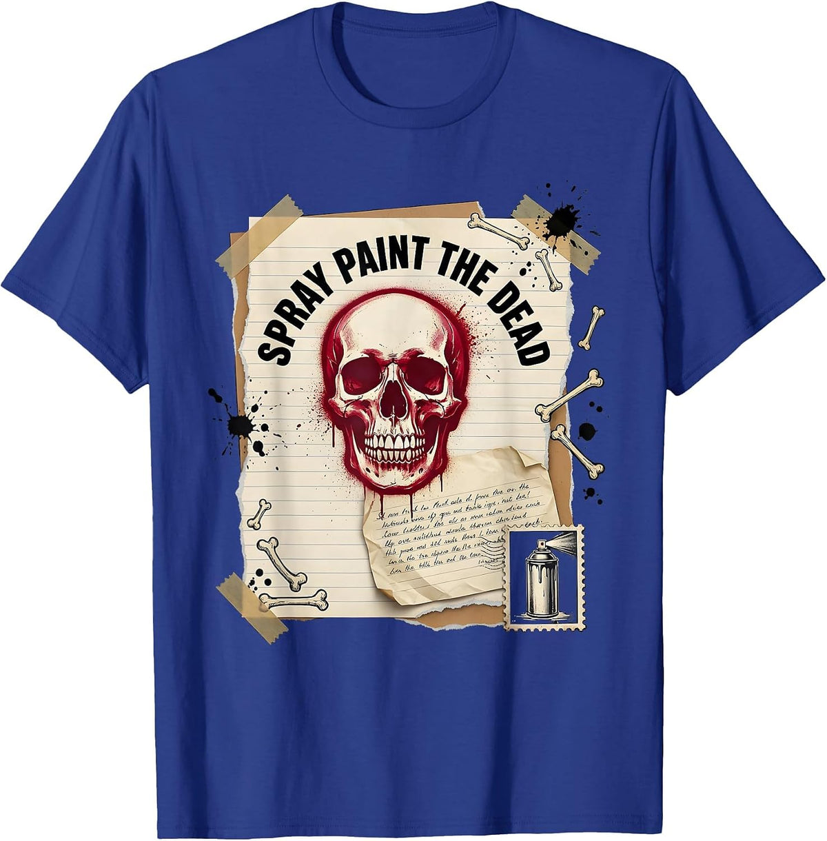 Spray Paint The Dead Halloween Punk Skull Design T-Shirt - Royal Blue