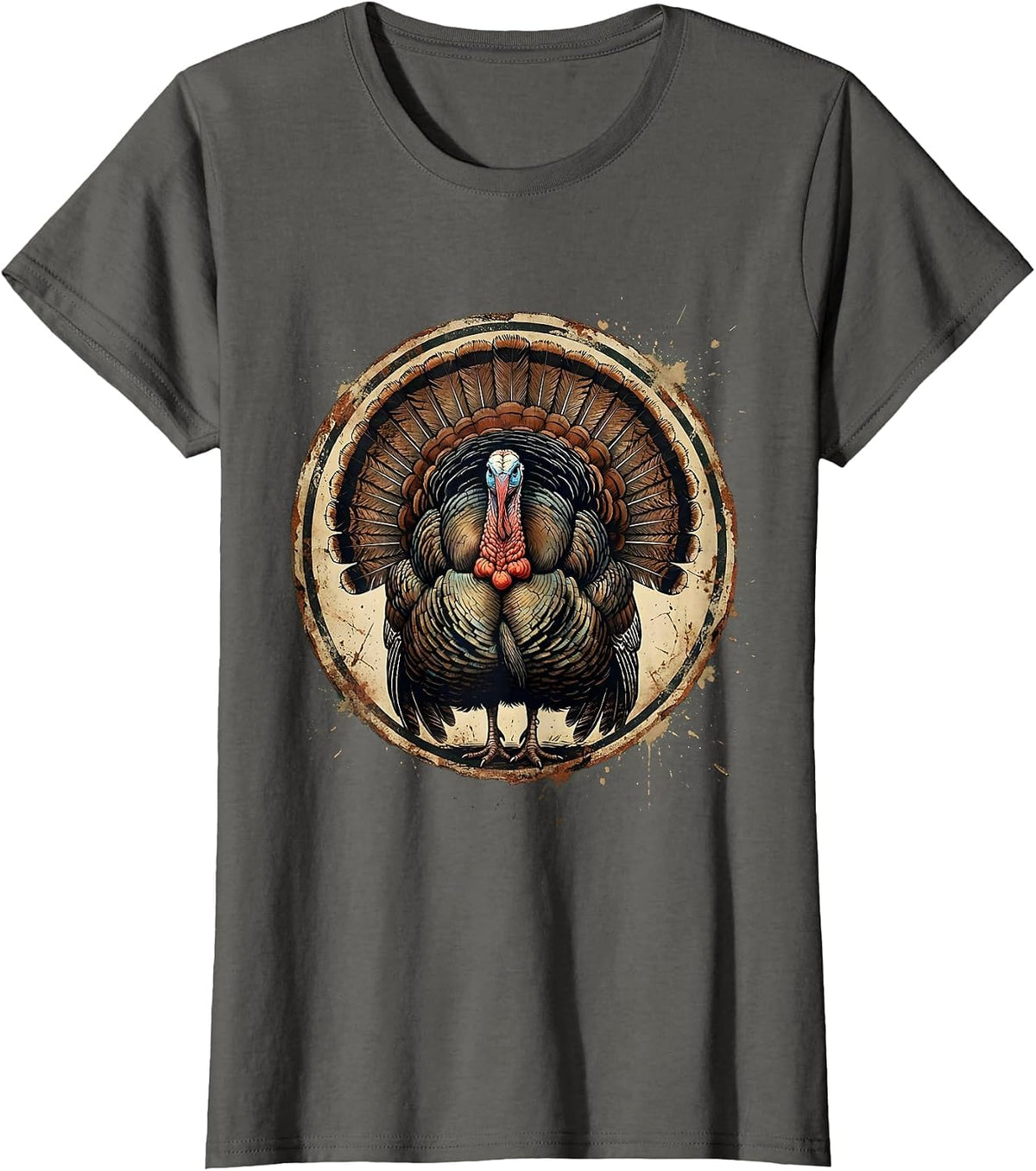 Women's Turkey Fan Spread Full Strut Hunting Illustration T-Shirt - Asphalt Grey