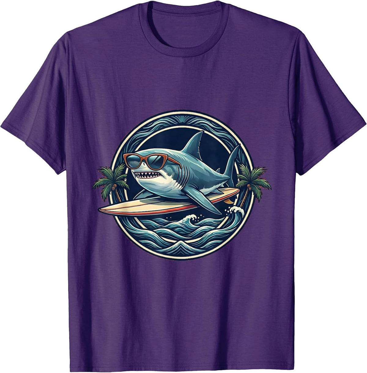 Mommy Shark Surfboard Sunglasses Cool Ocean Design T-Shirt - Purple