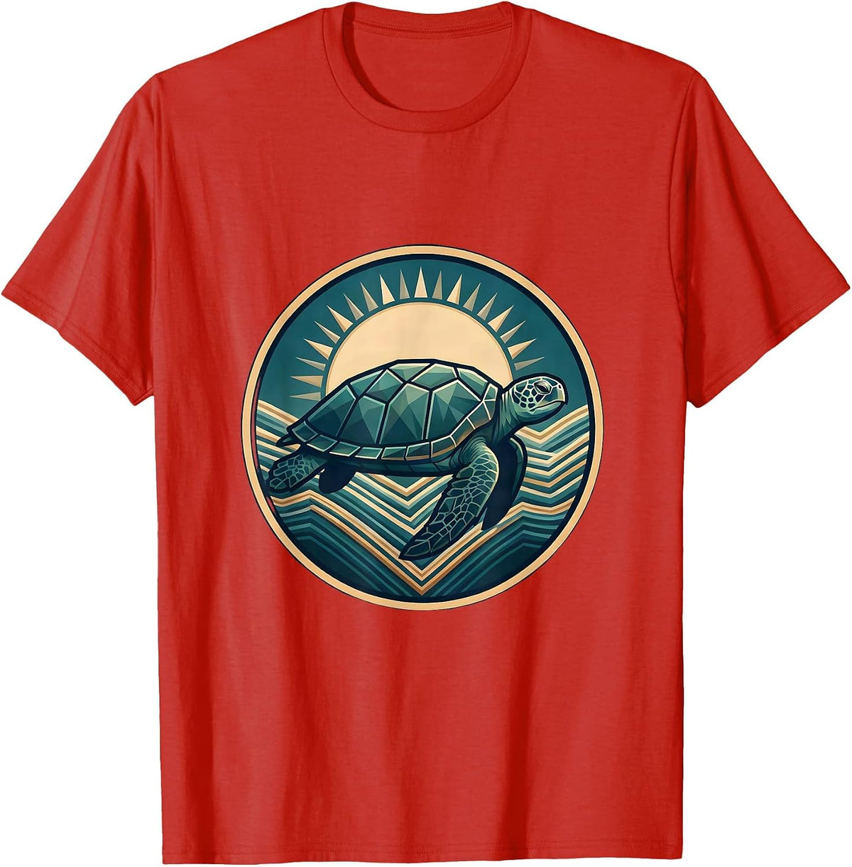 Men's Sea Turtle Sunlit Ocean Hawaiian Graphic Tee T-Shirt - Red