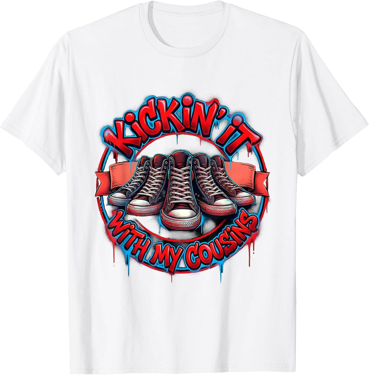 Men's Kickin It With My Cousins Graffiti Family Reunion Matching T-Shirt - White