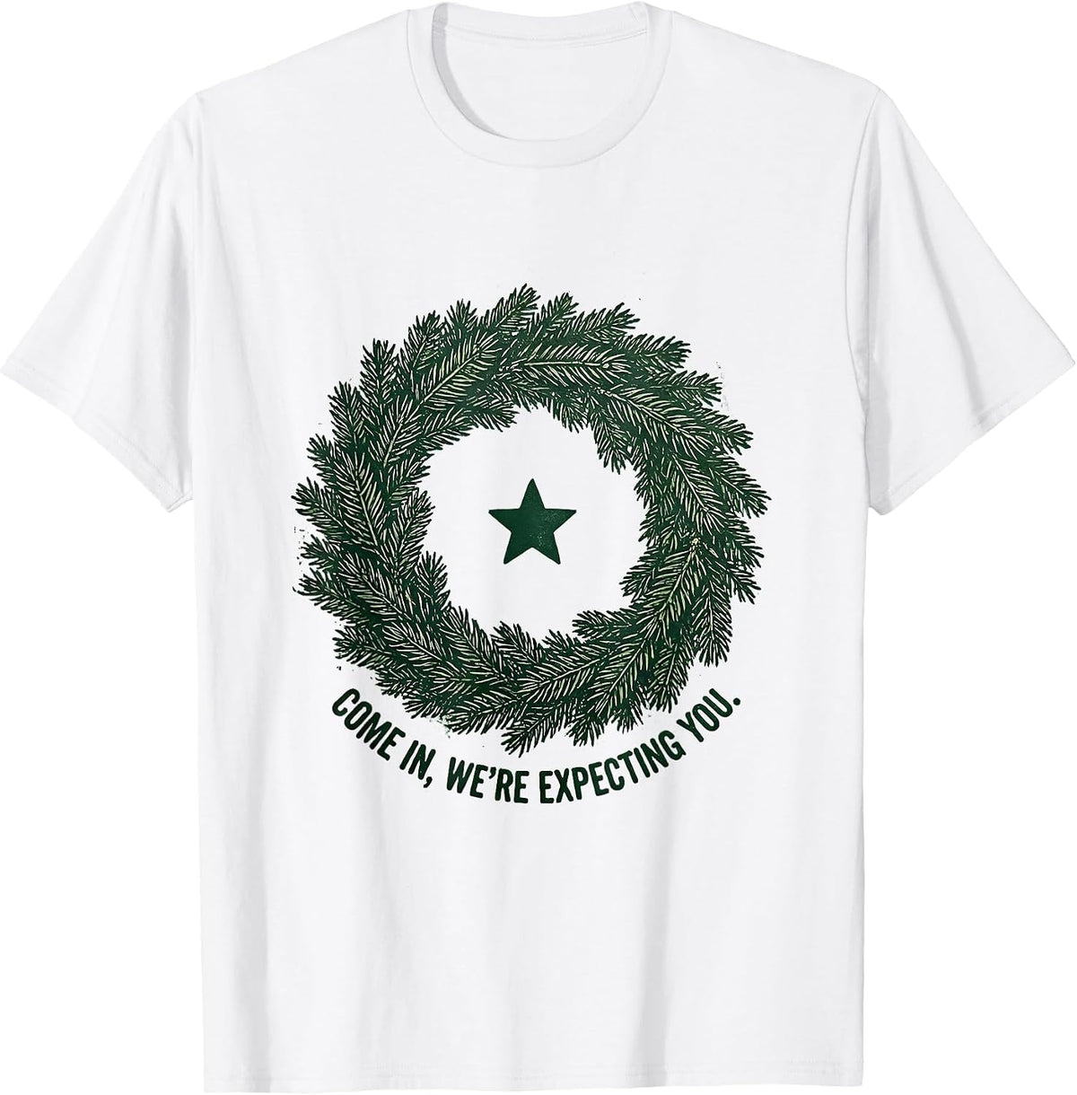Men's Come In, We're Expecting You Rubber Stamp Family Christmas T-Shirt - White