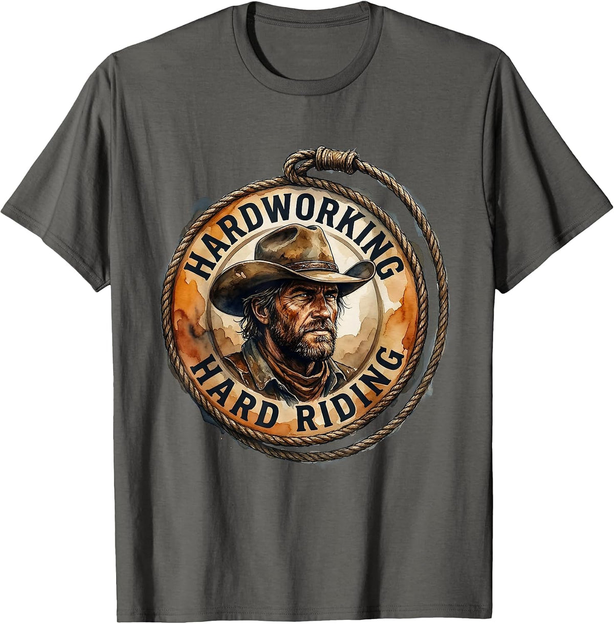 Hardworking Hard Riding Cowboy Graphic Design T-Shirt - Asphalt Grey
