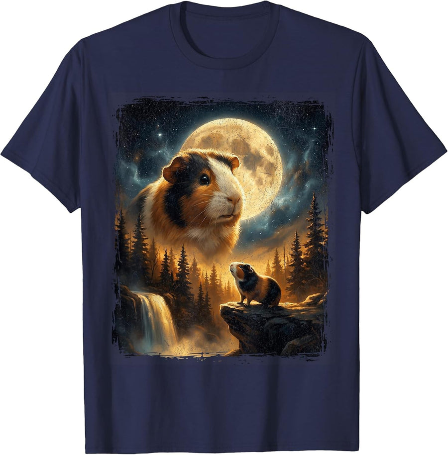 Mystical Guinea Pig Spirit Howling at the Full Moon Nature T-Shirt - Navy Blue