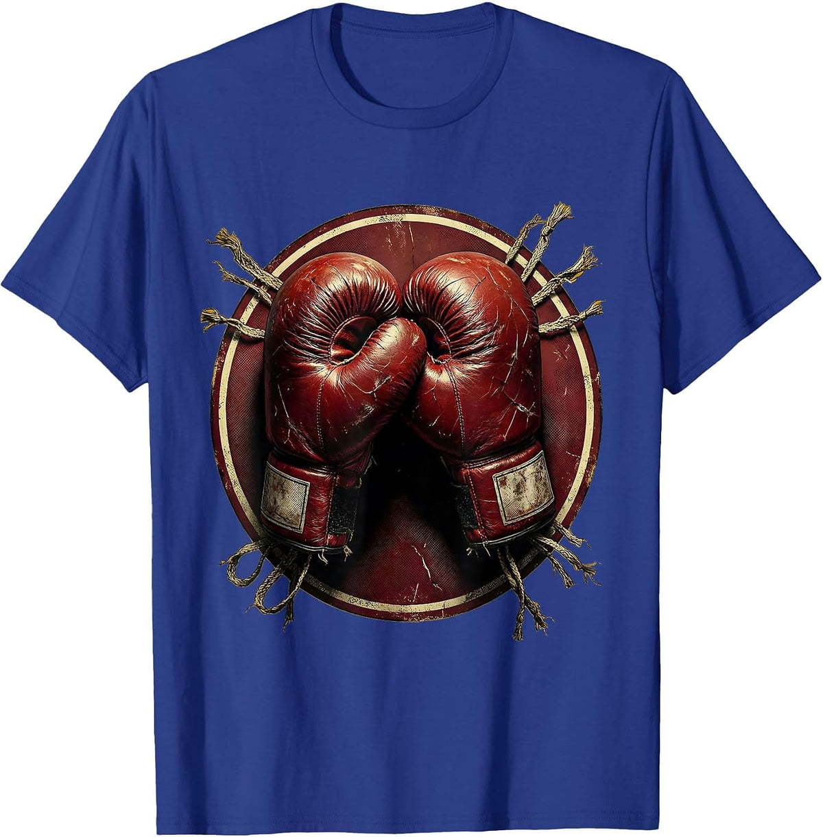 Worn Leather Boxing Gloves Crossed Illustration T-Shirt - Royal Blue