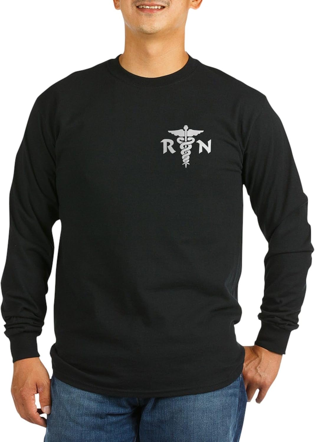 CafePress RN Medical Symbol Long Sleeve Dark T Shirt Unisex Cotton Long Sleeve T-Shirt - Black