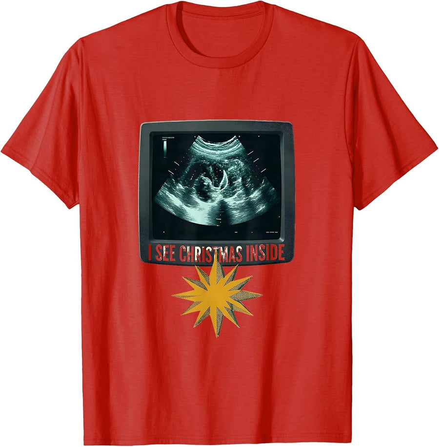 Men's I See Christmas Inside Midcentury Modern Sonographer T-Shirt - Red
