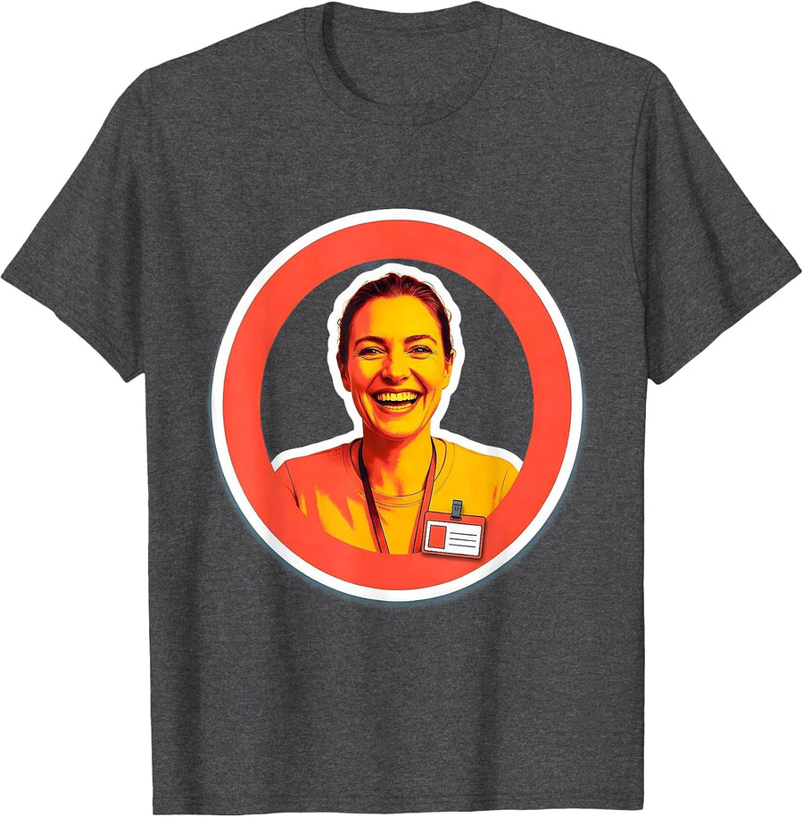 Men's Cheerful Paraprofessional Lanyard Badge Illustration T-Shirt - Dark Heather Grey